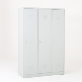 Cacifo metálico triplo com separação de roupa limpa/suja cinza - visão geral